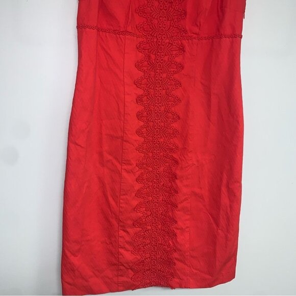 Boden Dress Size 10 US Long Red Coral Cotton Embroidered Sheath Lined Sleeveless - Picture 4 of 11